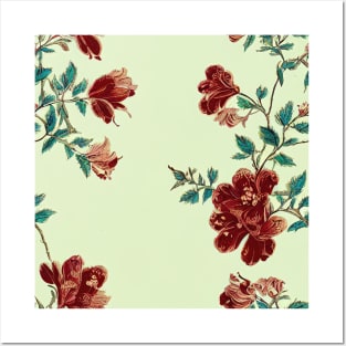 Victorian Blooming Flowers Cream, Red, and Green Posters and Art